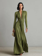 Vittoria | Abito Maxi Seta Oliva