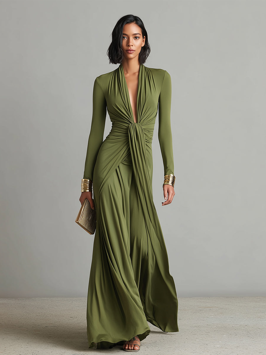 Vittoria | Abito Maxi Seta Oliva