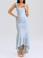Giulia | Abito maxi floreale blu campanula