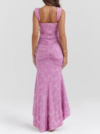 Giulia | Abito maxi floreale blu campanula