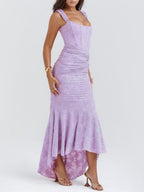 Giulia | Abito maxi floreale blu campanula
