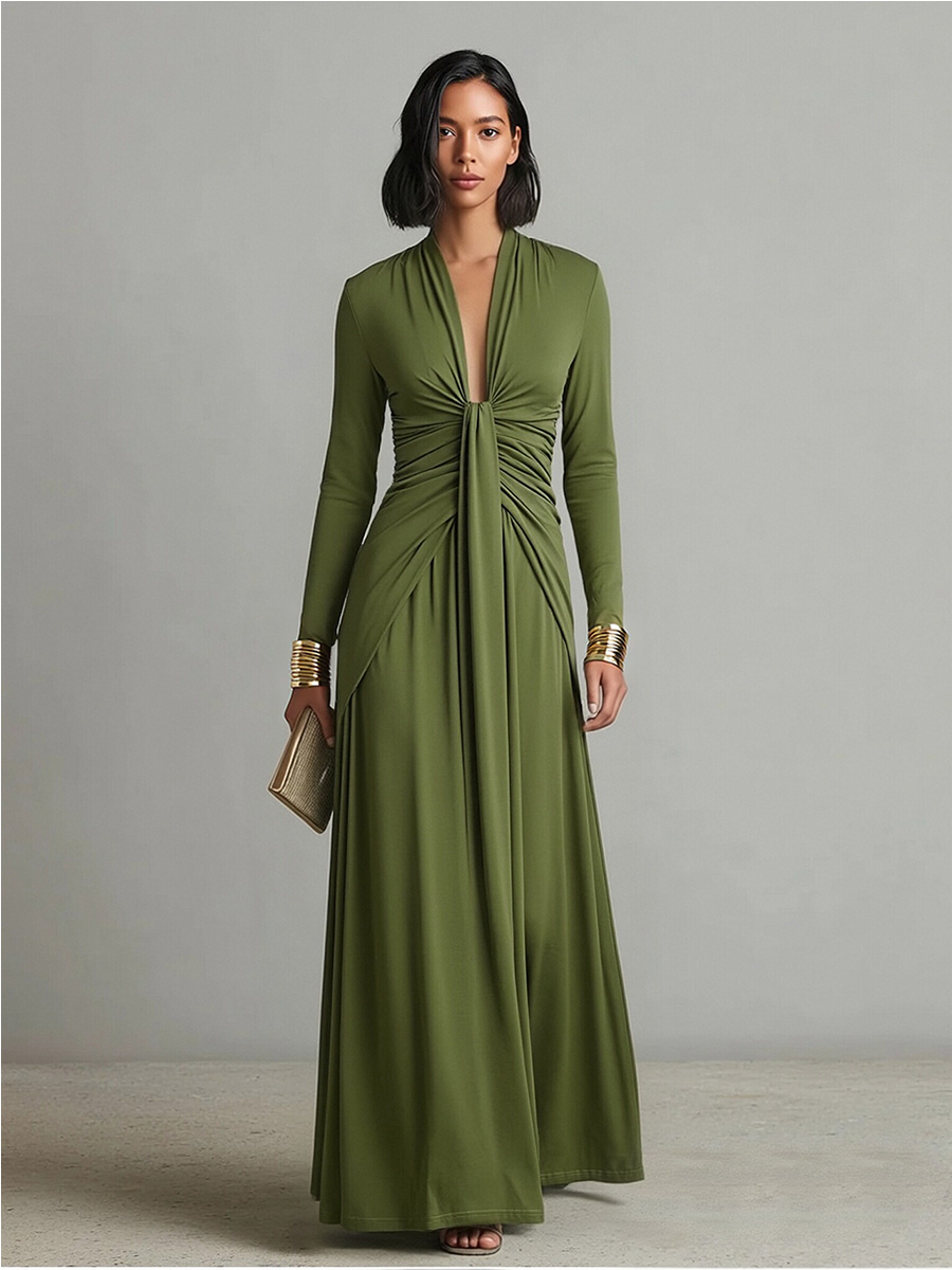 Vittoria | Abito Maxi Seta Oliva