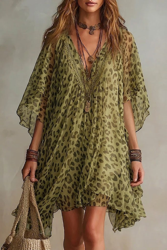 Bianca | Abito Leopardato Scollo a V