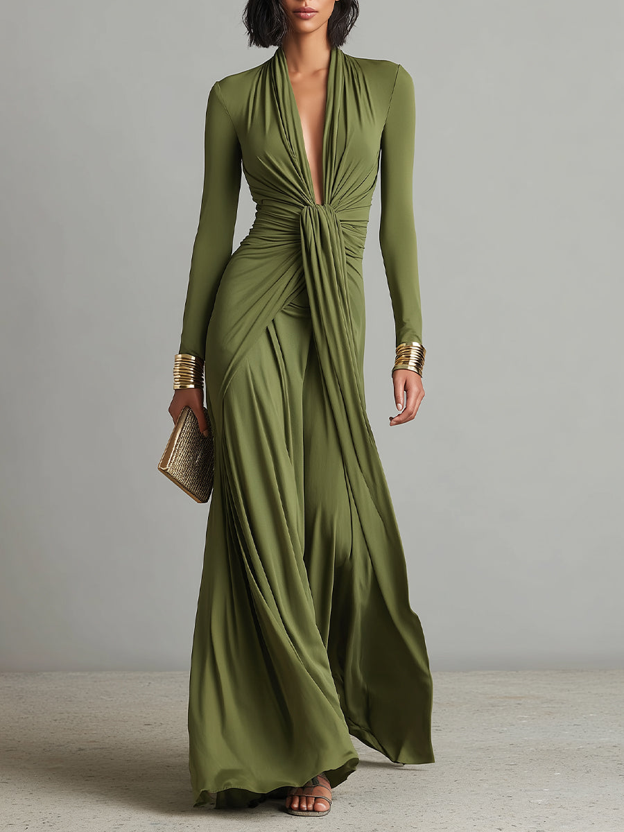 Vittoria | Abito Maxi Seta Oliva