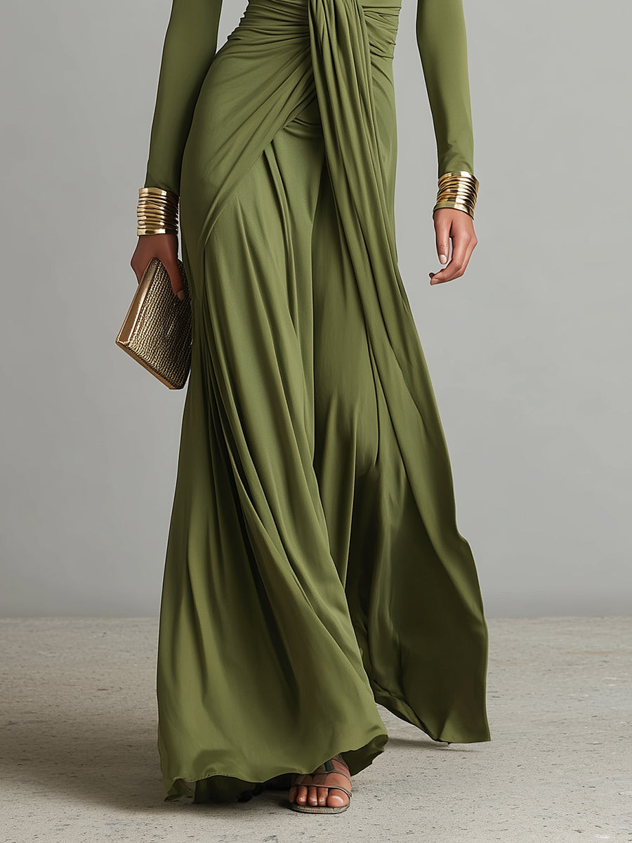 Vittoria | Abito Maxi Seta Oliva