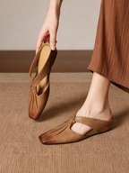 Olene | Mules a Punta Quadrata in Pelle Genuina