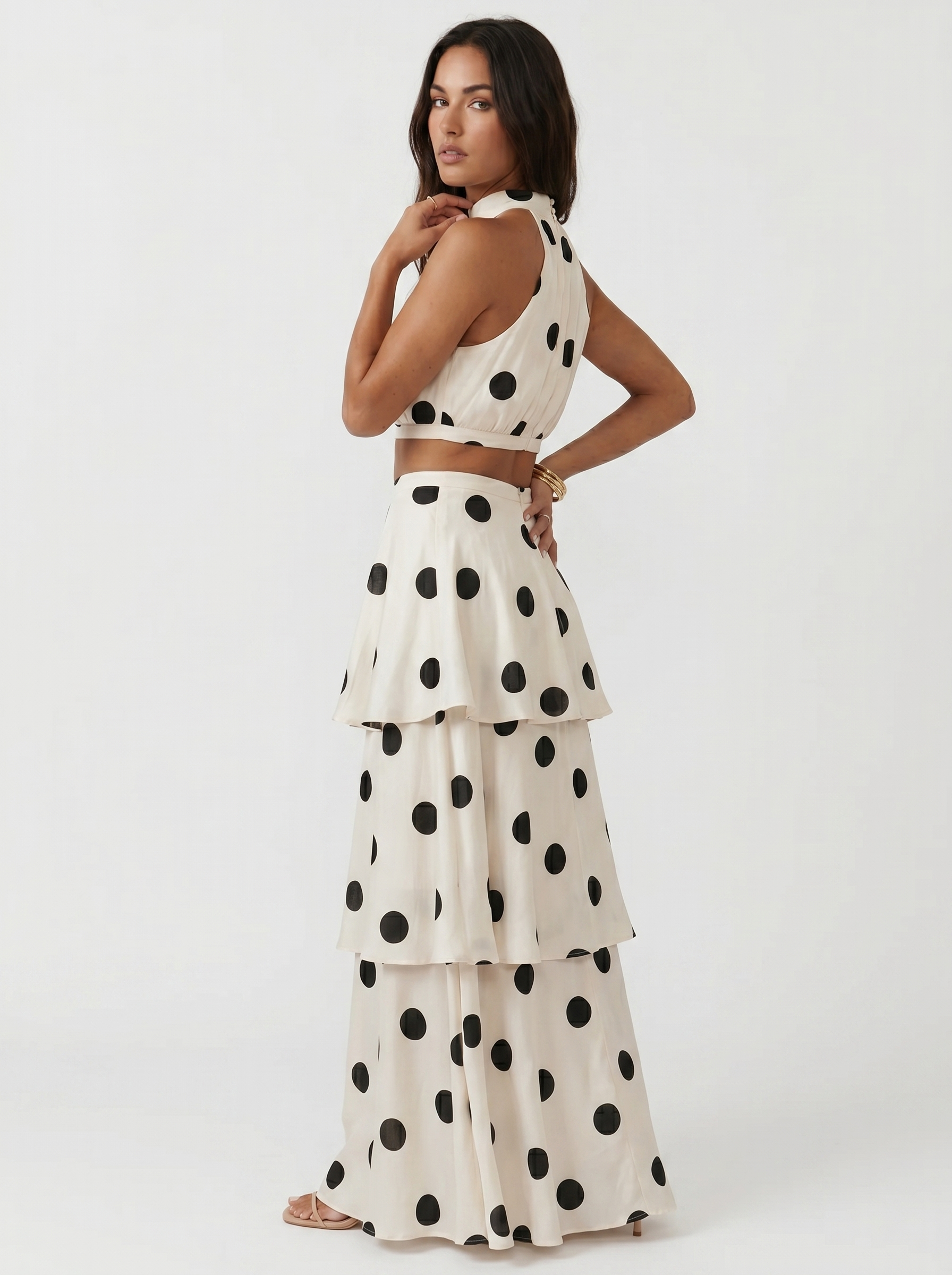 Completo top e gonna lunga a pois