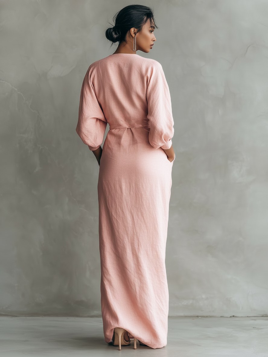 Eleonora | Abito Maxi Lino Rosa