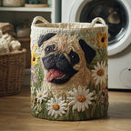 Cesto portabiancheria Pug in Daisies