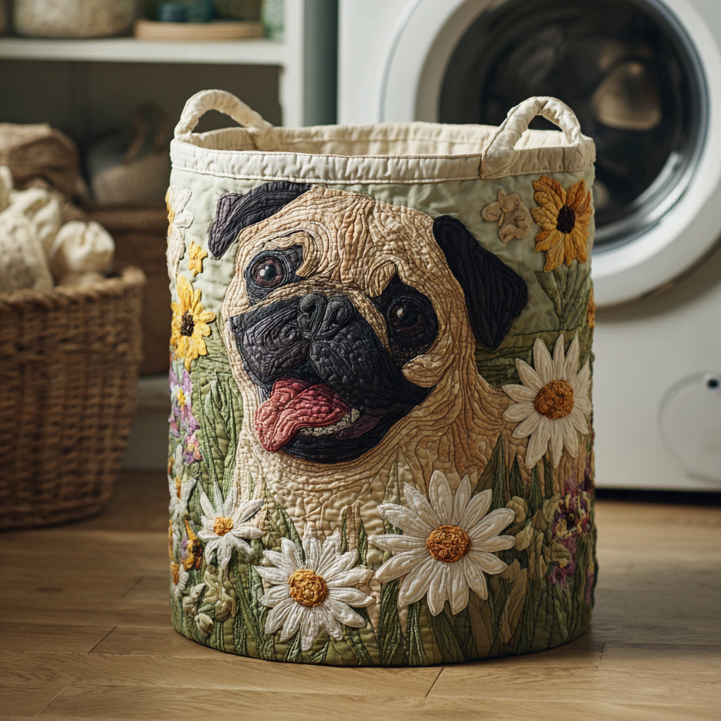 Cesto portabiancheria Pug in Daisies