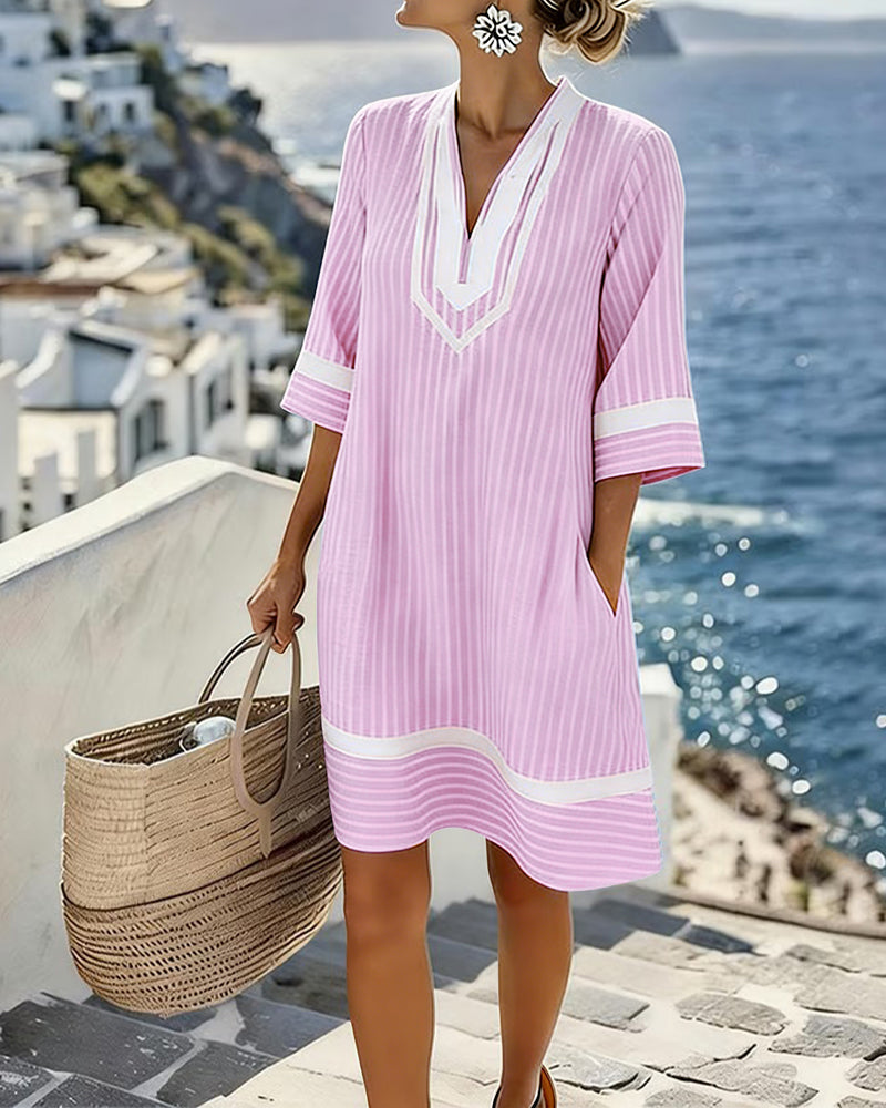 Beatrice | Abito Vintage a Righe con Scollo a V