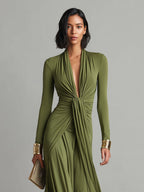 Vittoria | Abito Maxi Seta Oliva