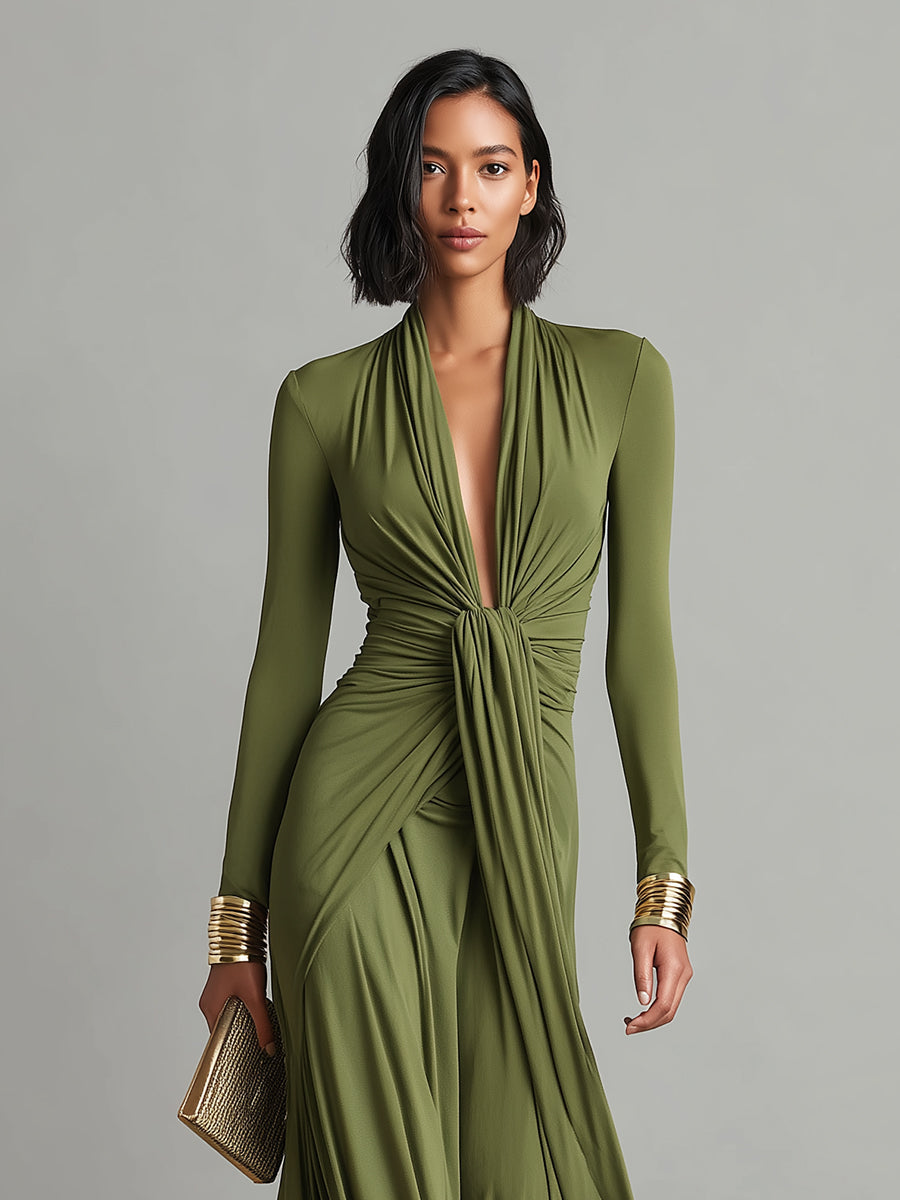 Vittoria | Abito Maxi Seta Oliva