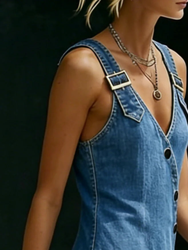 Vera | Abito Lungo in Denim con Bottoni