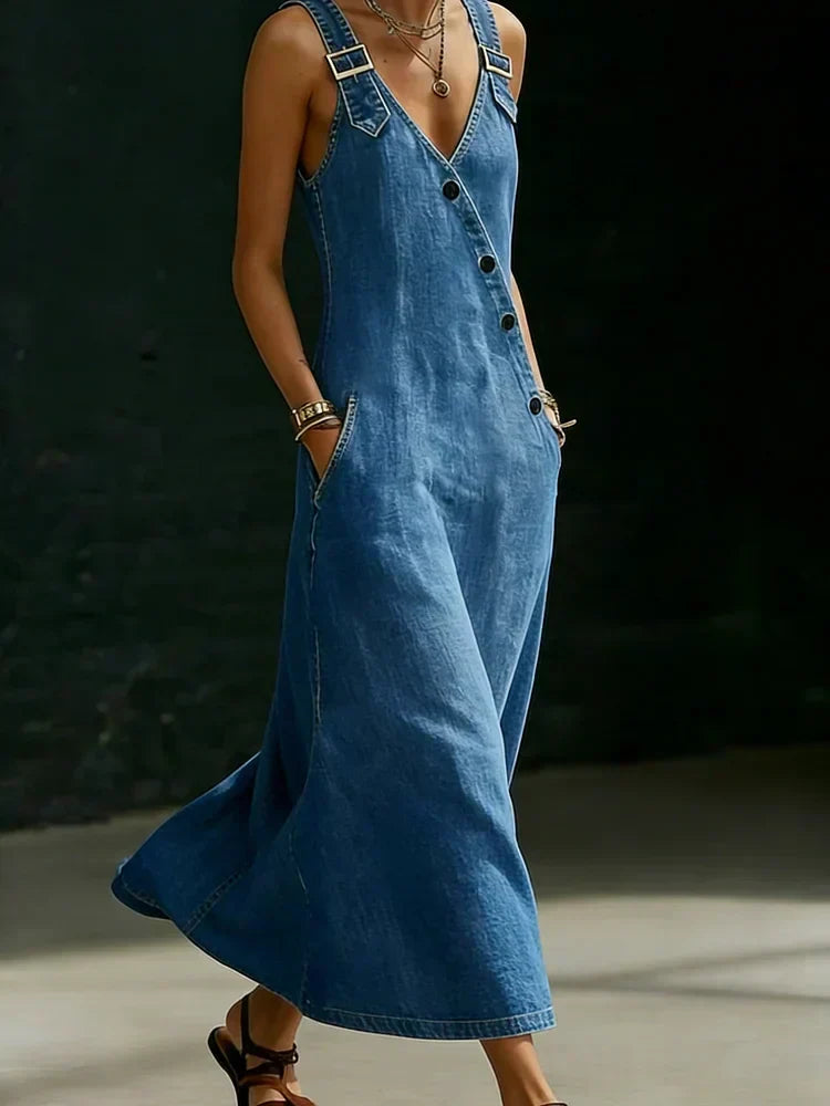Vera | Abito Lungo in Denim con Bottoni