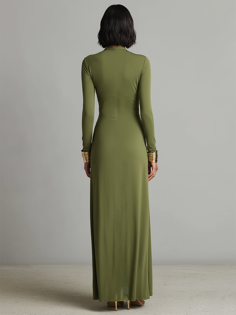 Vittoria | Abito Maxi Seta Oliva