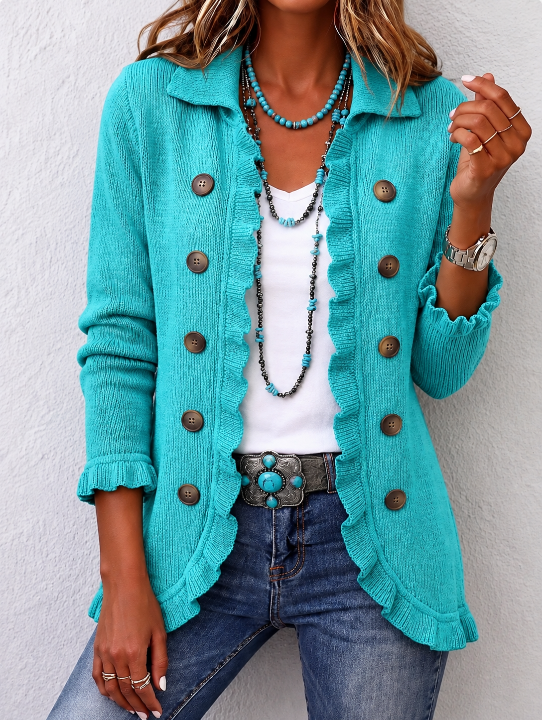 Maribel | Giacca in Maglia Turchese