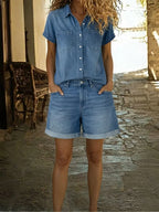 Stefania | Completo Denim Corto e Comodo