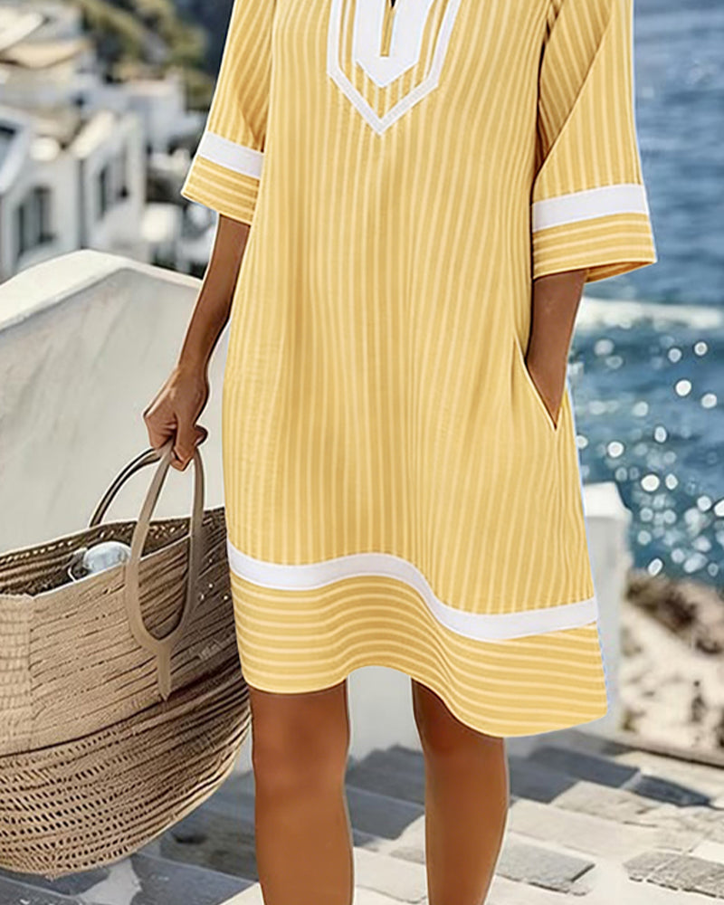 Beatrice | Abito Vintage a Righe con Scollo a V