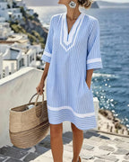 Beatrice | Abito Vintage a Righe con Scollo a V