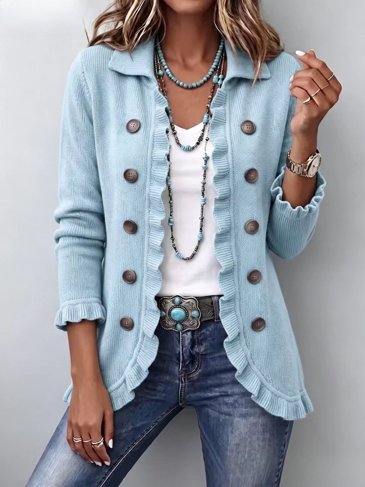Cecilia | Giacca in Maglia Blu Polvere