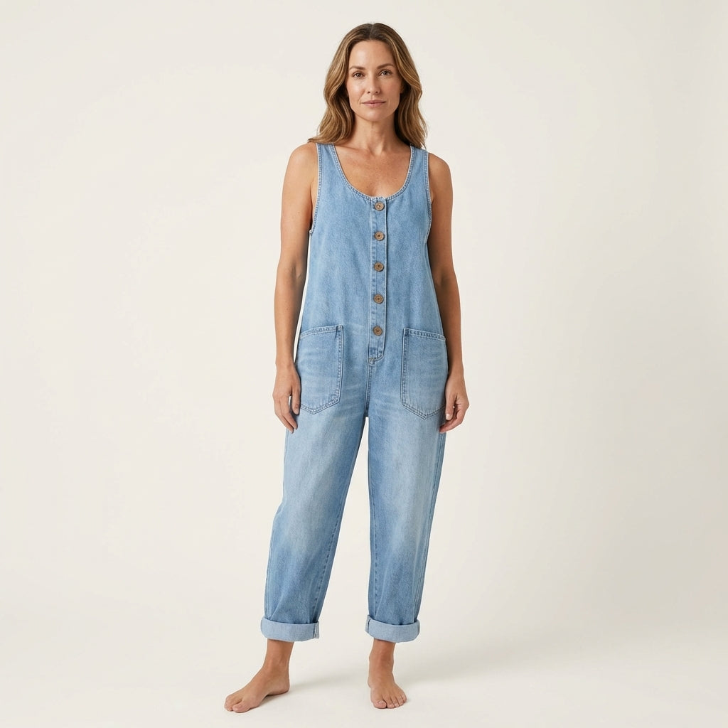 Liva | Tuta Denim con Bretelle e Bottoni