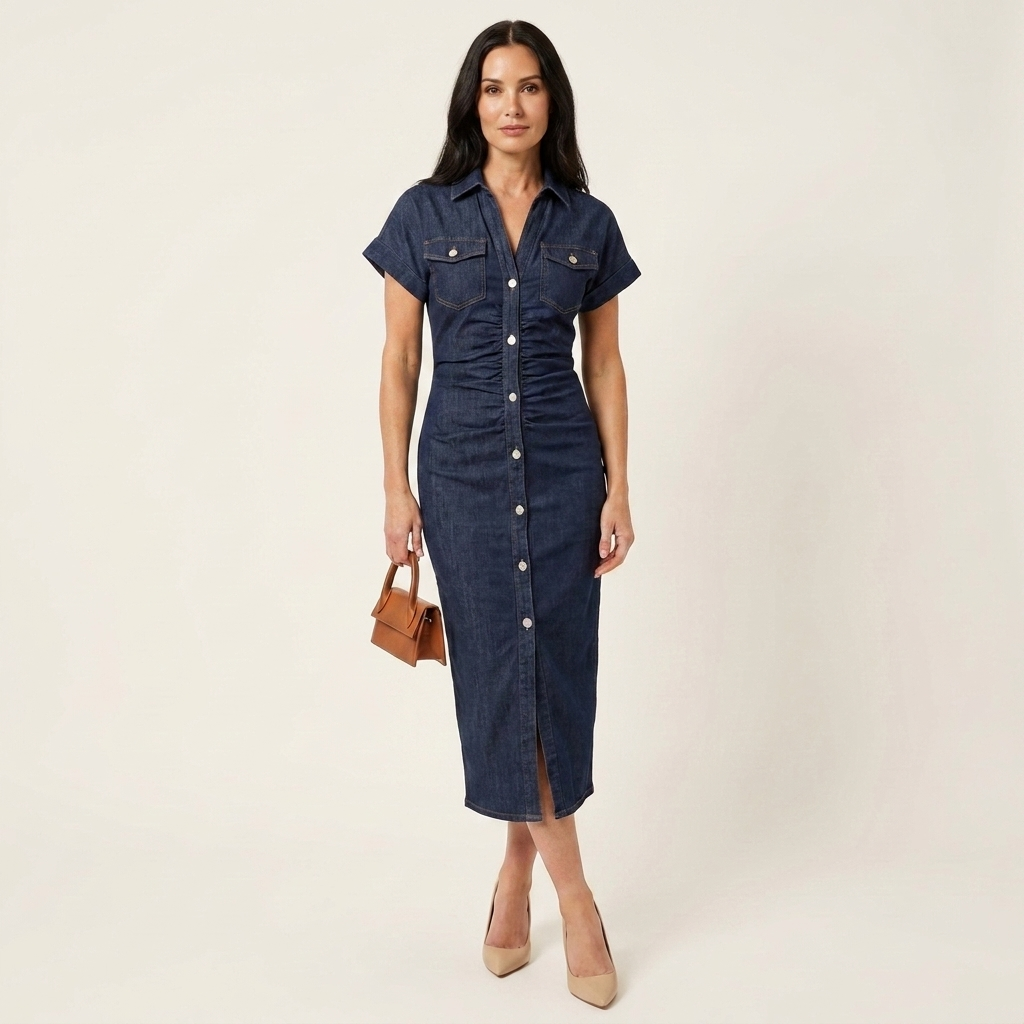 Maya | Abito Midi Denim con Bottoni