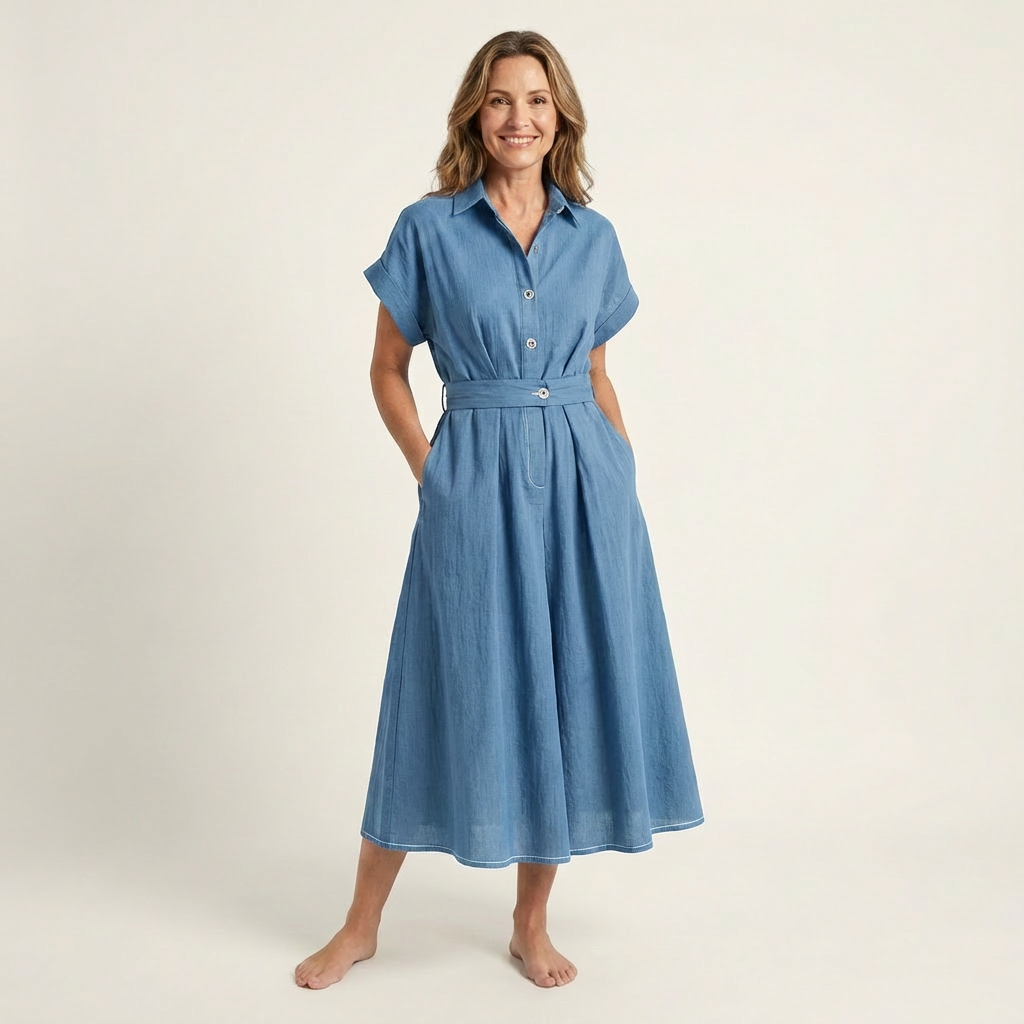 Melody | Abito Midi in Denim con Cintura