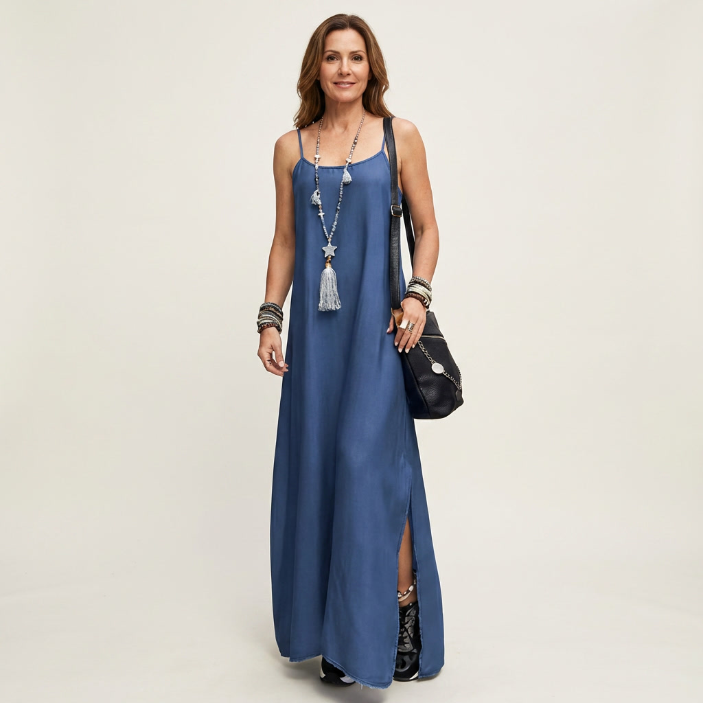 Azure | Abito Maxi Denim con Spacco