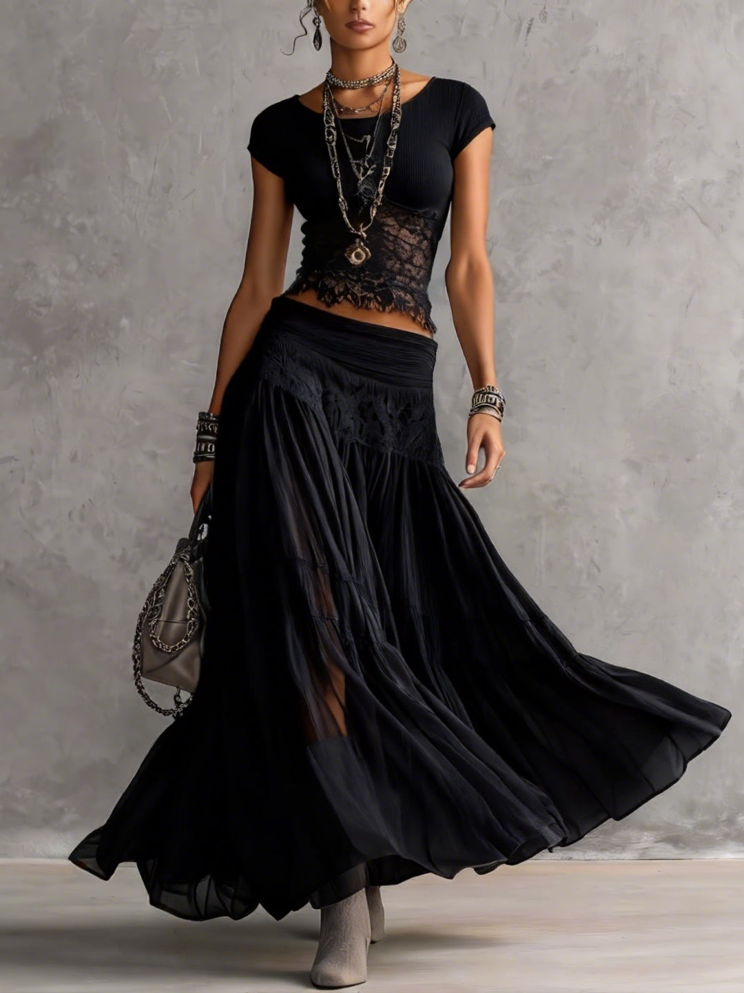 Ginevra | Set Pizzo e Gonna Plissettata