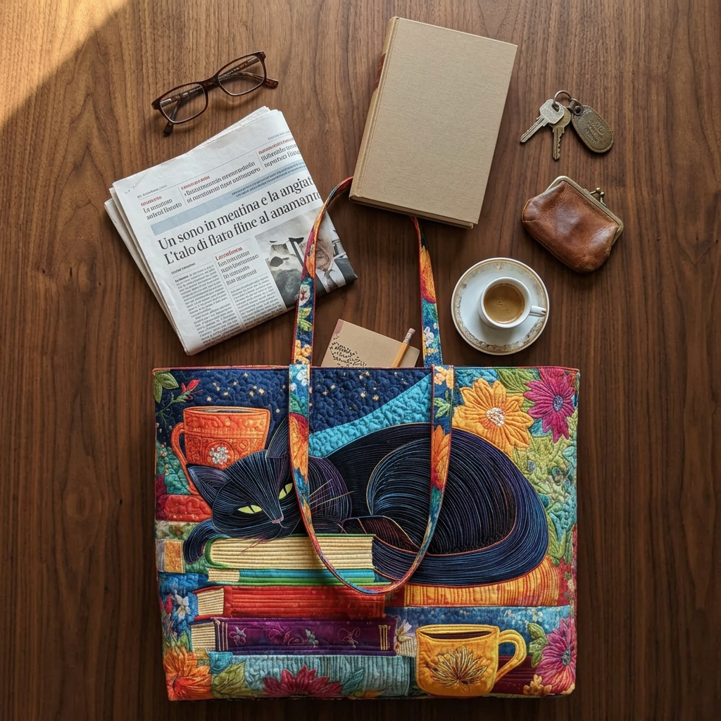 Borsa Donna Gatto Nero Libri Tazze