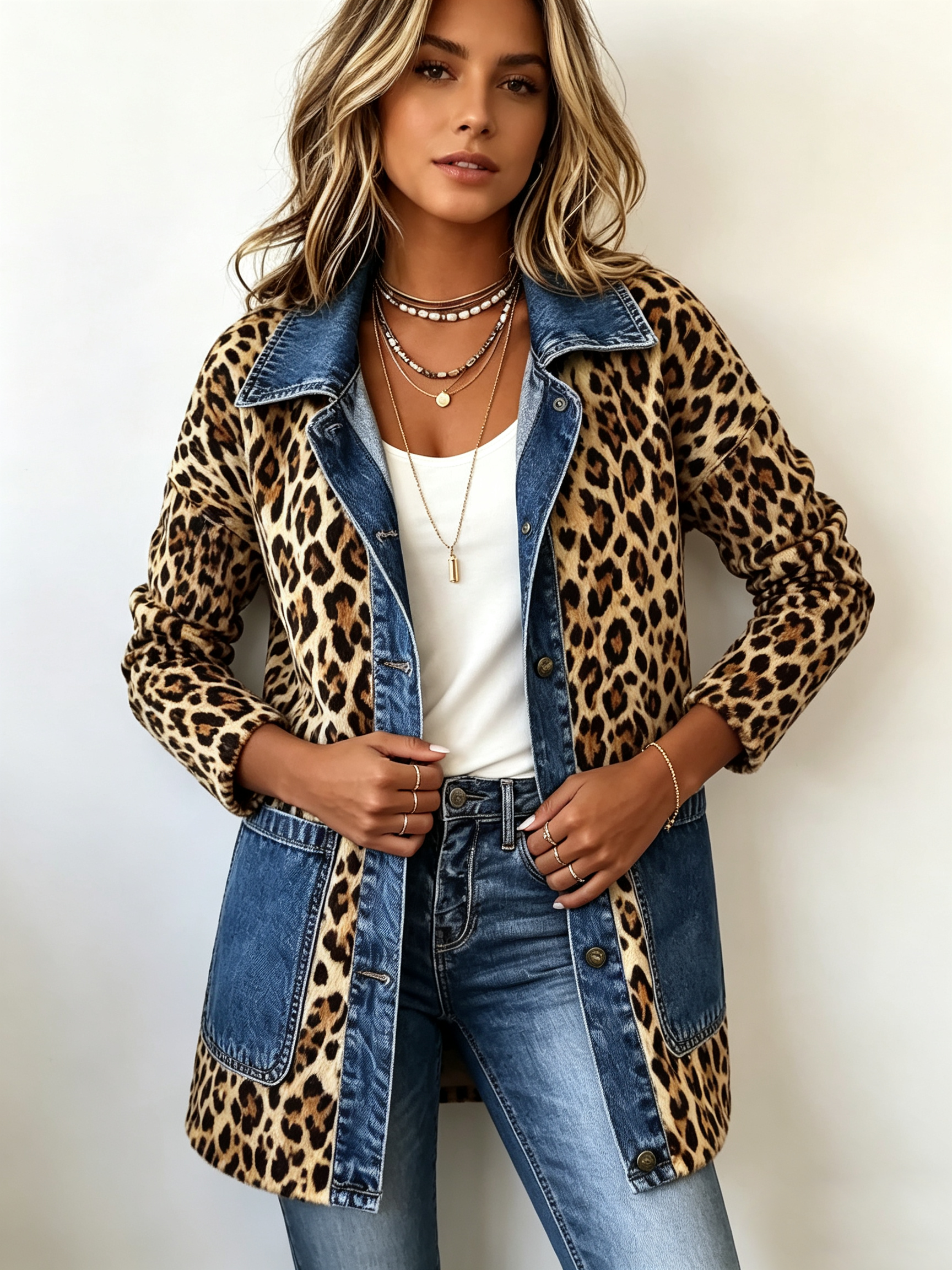 Lorena | Giacca Lunga Leopardo Denim
