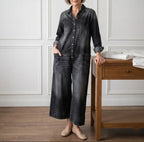 Diana | Vintage jumpsuit in denim cotone morbido lavato con bottoni